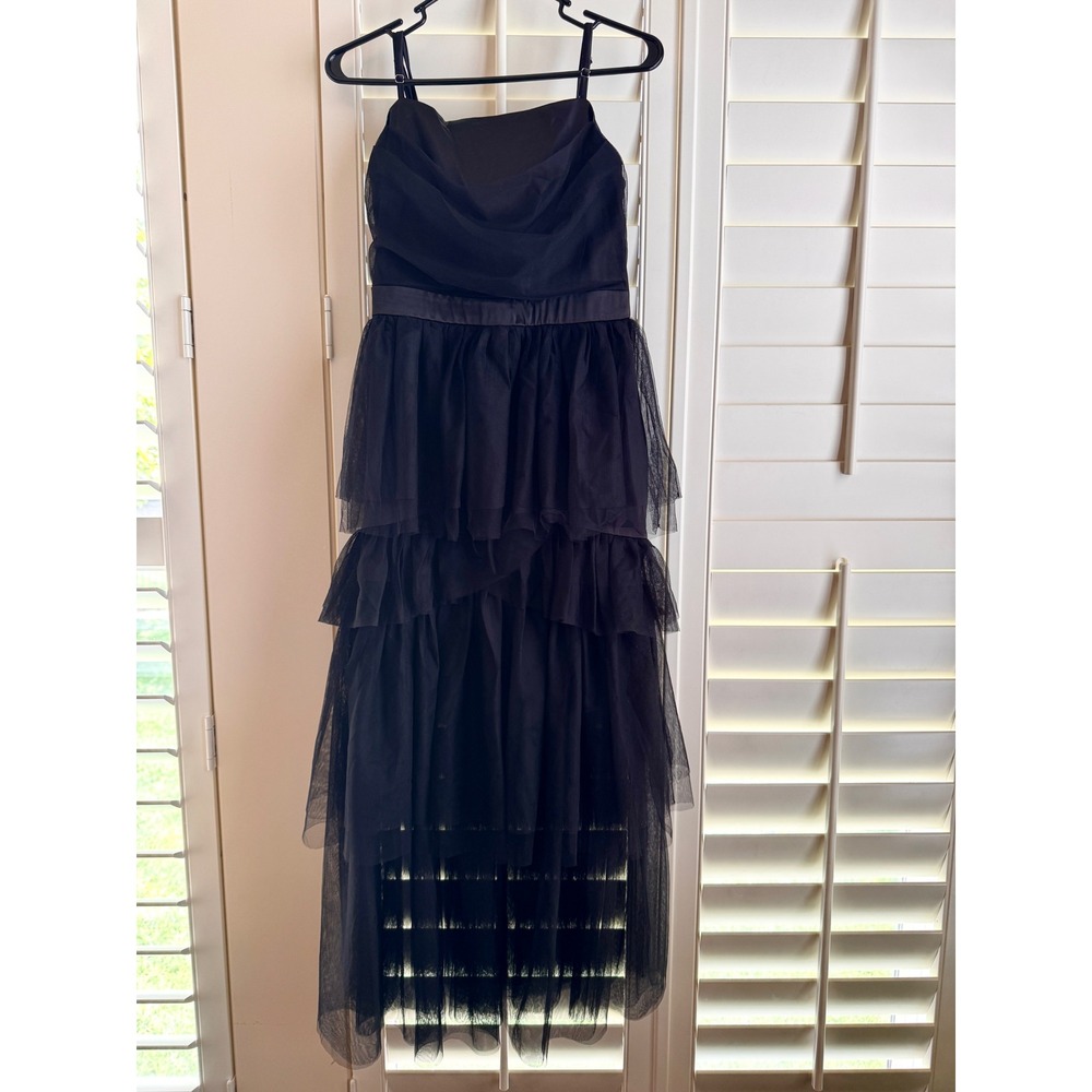 Lulus Black Tulle Tiered Maxi Dress Gothic Evening Formal Summer Gown Medium